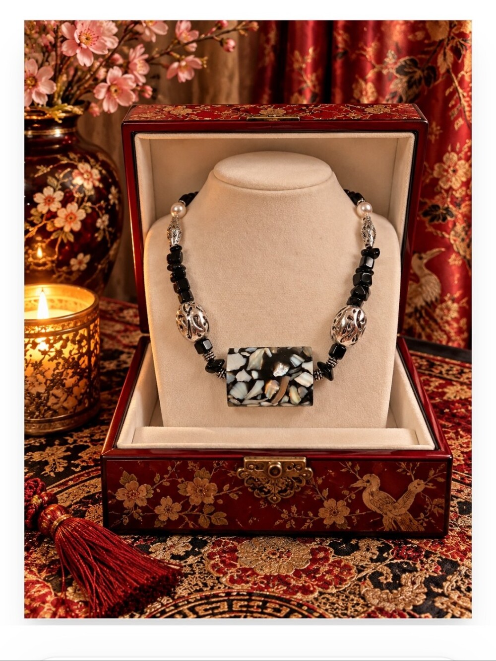 Artisan Crafted Black and White Statement Necklace - Women Jewelry